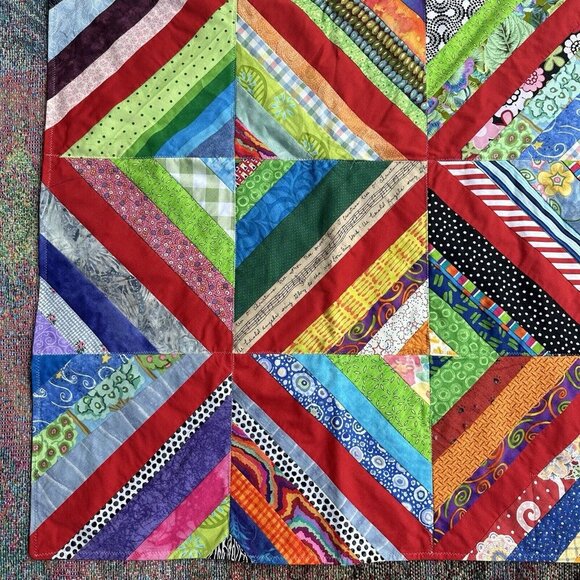 VTG Denton Texas Quilt Guild 26" x 36" Patchwork Diamond Denim Multicolor USA - Picture 7 of 10
